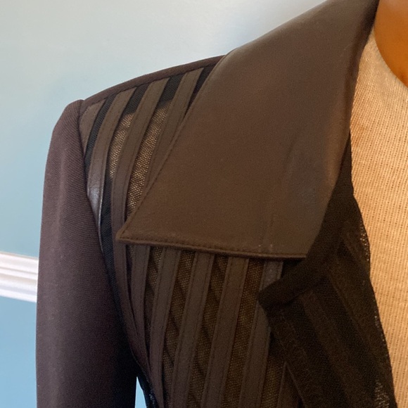 VTG 90’s Y2K Cache brown leather and mesh striped clasp front longline blazer 6 - Picture 3 of 9